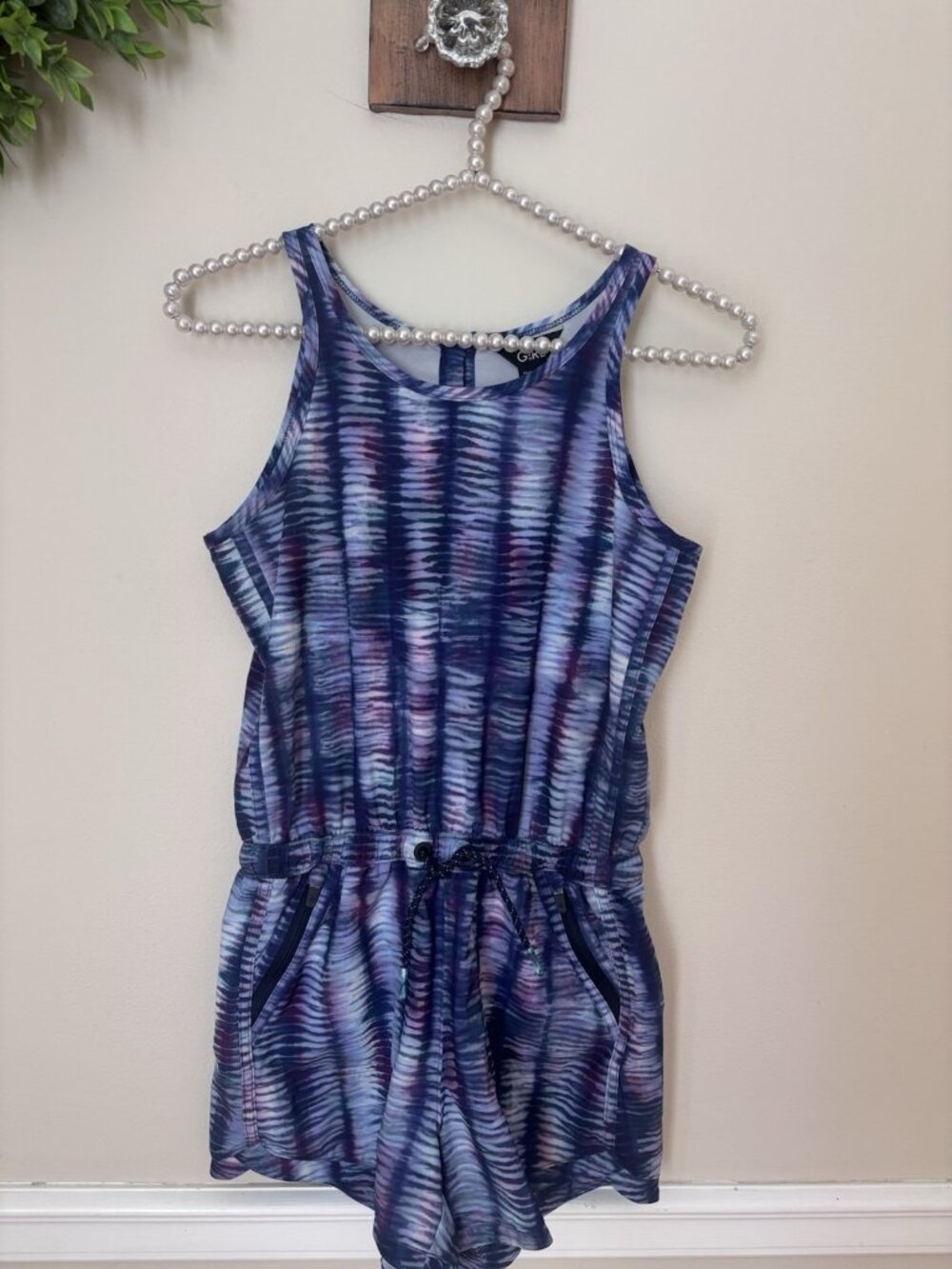 Athleta Girl Size Large On the Go Romper Shoreline Enchanted Blue Purple